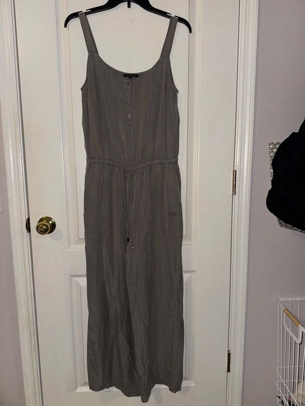 Staccato Taupe Button-Down Drawstring Wide Leg Jumpsuit Size Small
